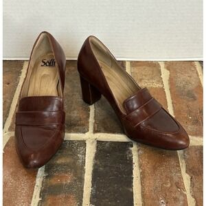 Sofft Parkdale Brown Leather Loafer Pump Size 7.5 Classic High Heels